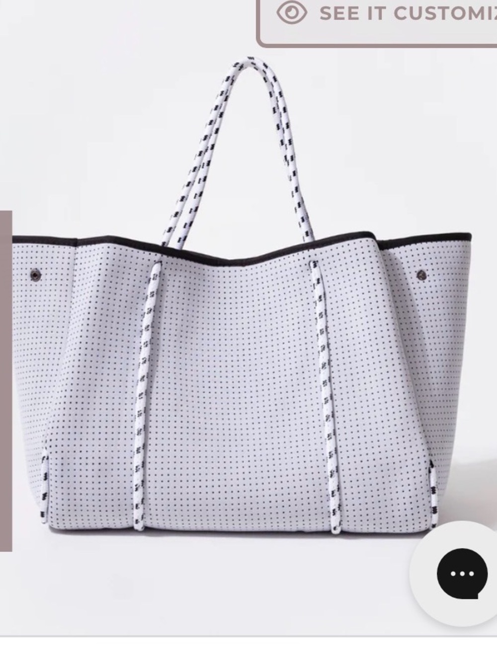 Perforated Neoprene Tote Bag in White with Black Trim